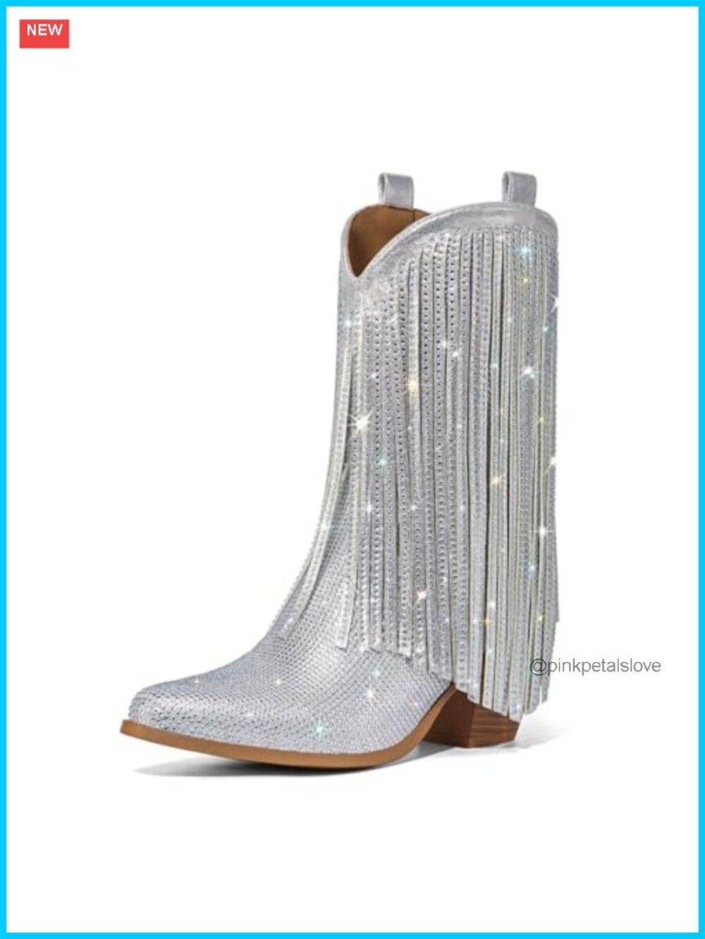 Rhinestone Cowboy Boots Fringe Western Cowgirl Pointed Toe Mid-Calf